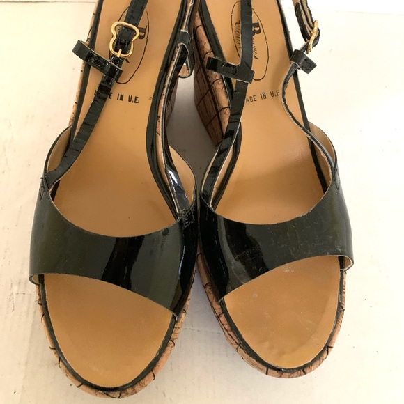 Black patent leather sandals slingback open toe lightweight platform wedges US10 - Picture 7 of 9